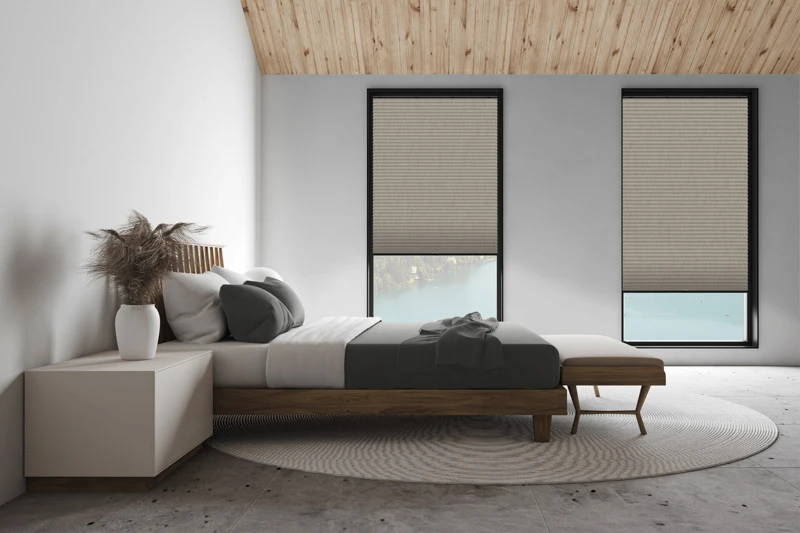 White attic master bedroom, side view