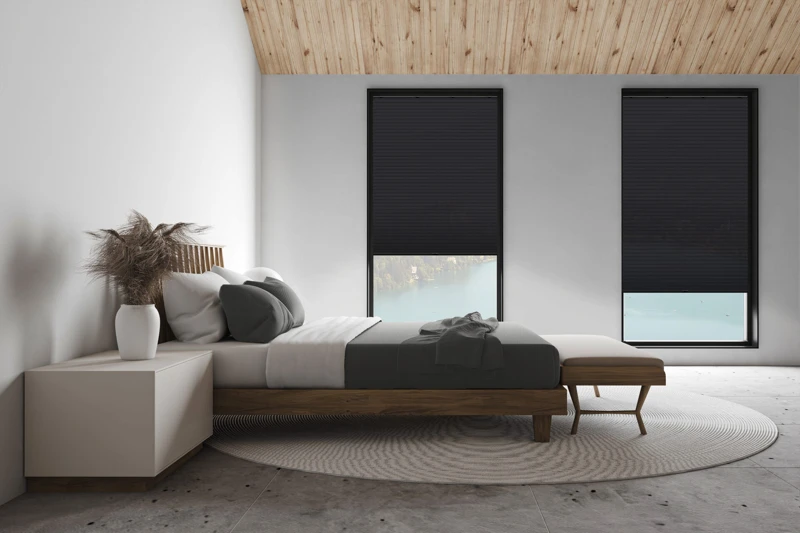 White attic master bedroom, side view