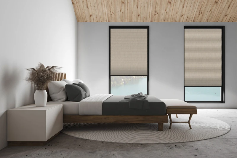 White attic master bedroom, side view