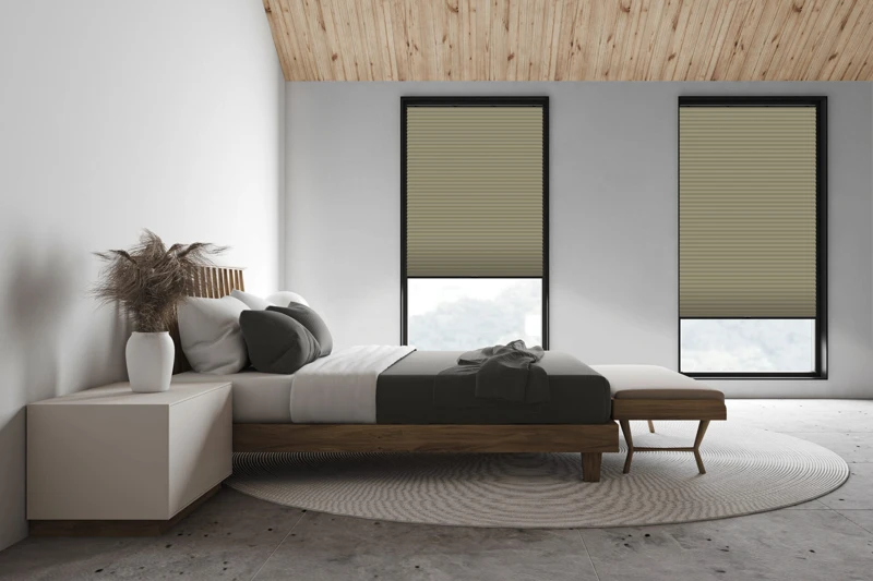 White attic master bedroom, side view