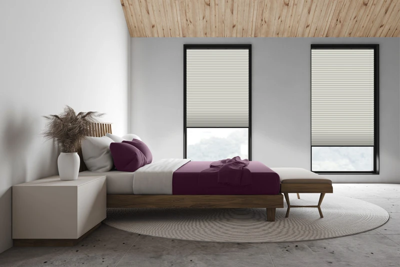 White attic master bedroom, side view