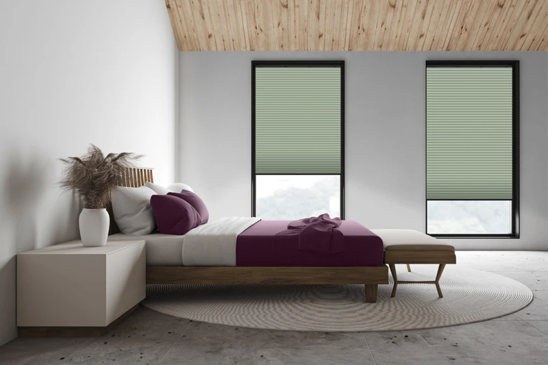 White attic master bedroom, side view