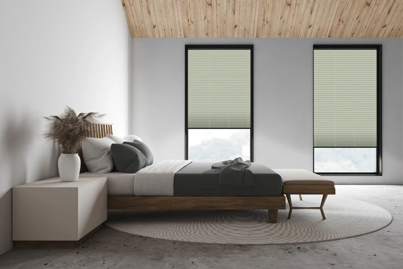 White attic master bedroom, side view