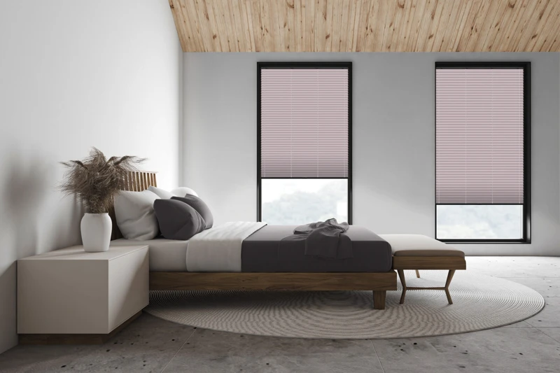 White attic master bedroom, side view