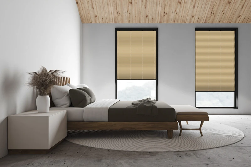 White attic master bedroom, side view